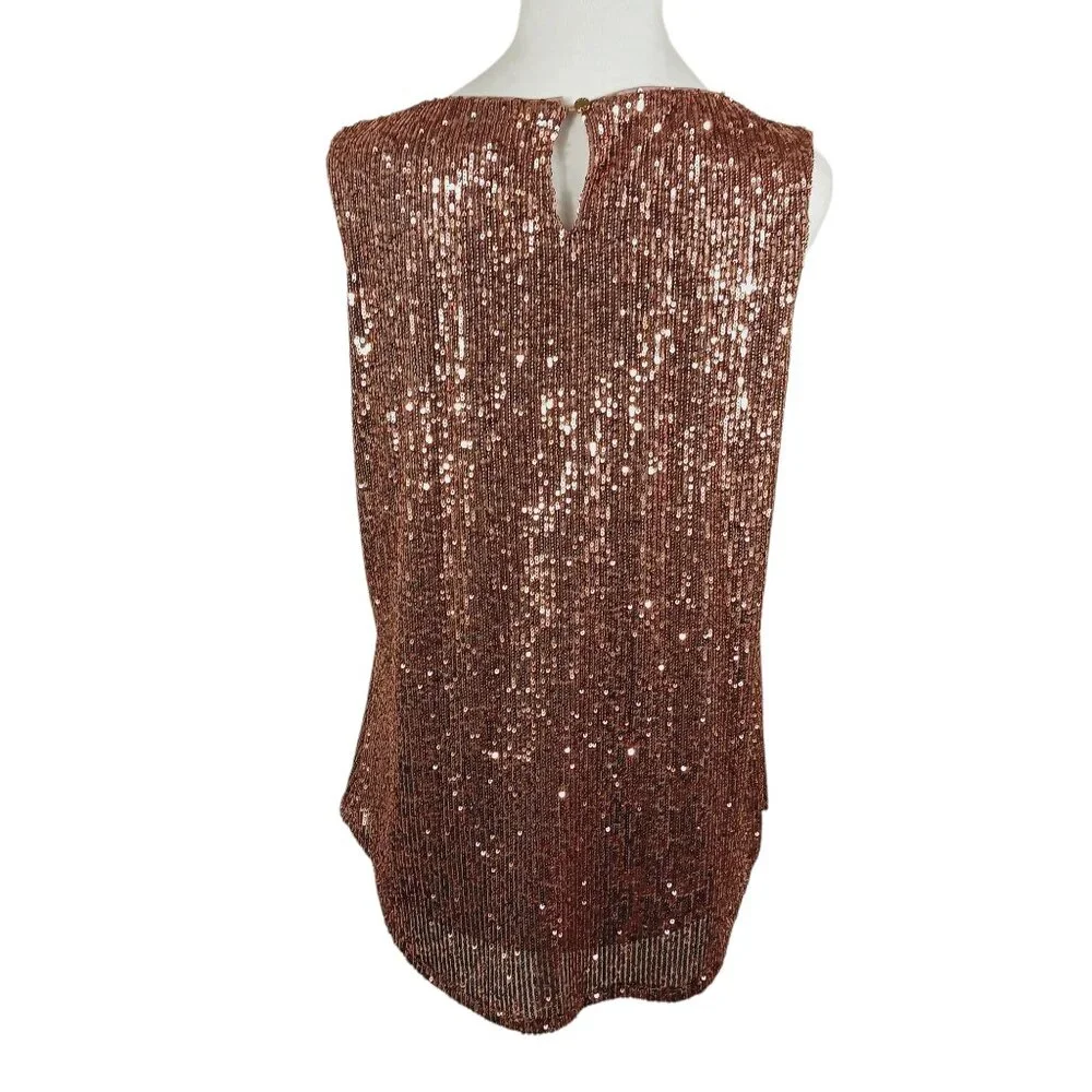 DKNY, Sleeveless Sequin Top, Dusty Pink, Size Large, Glam, Sparkly, Party - Picture 6 of 16